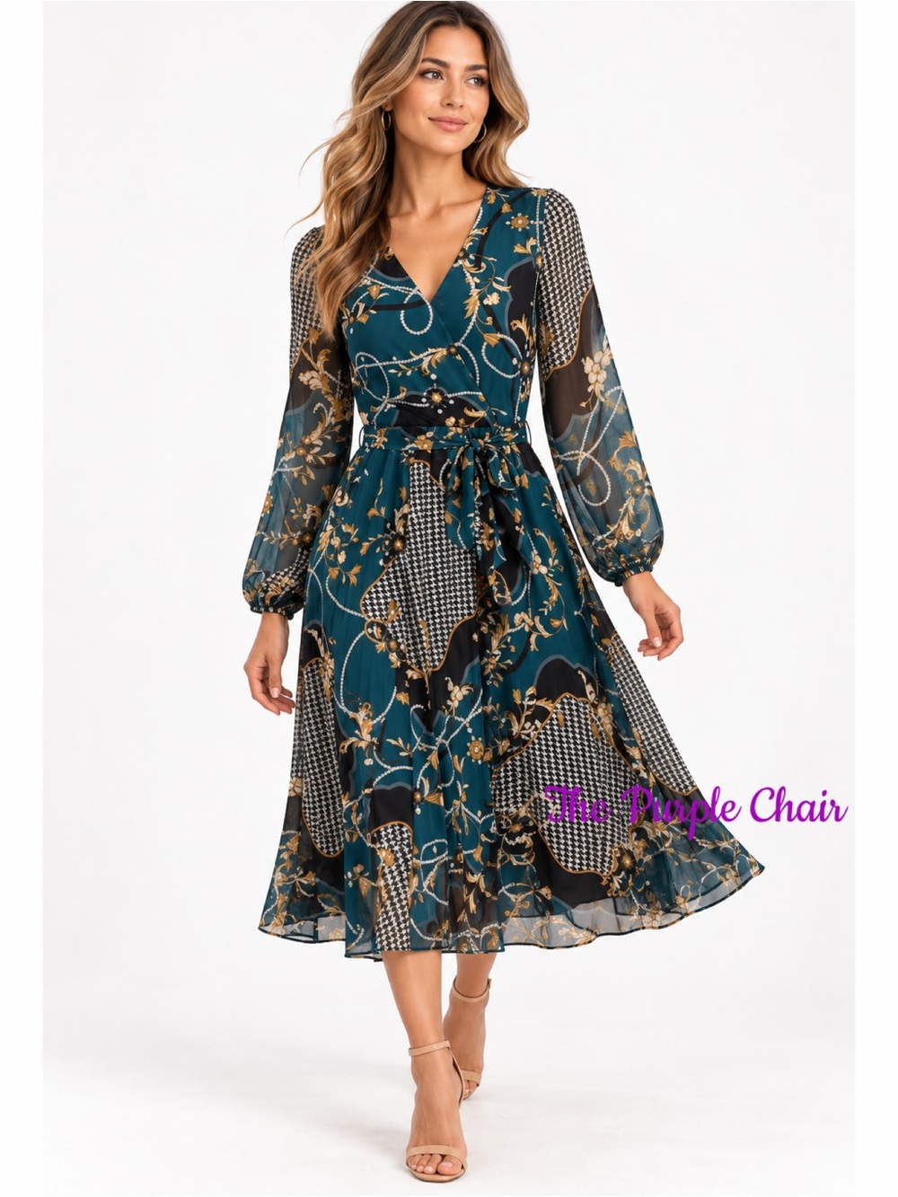 Ann Taylor NWT Paisley Chain Print Pleated Midi Dress Navy Floral Size 14 Tall